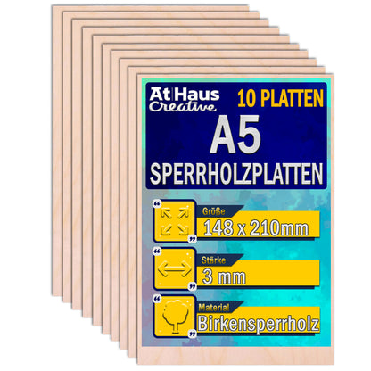 AtHaus - 10x SET Sperrholzplatte 3mm A3, A4, A5, A6